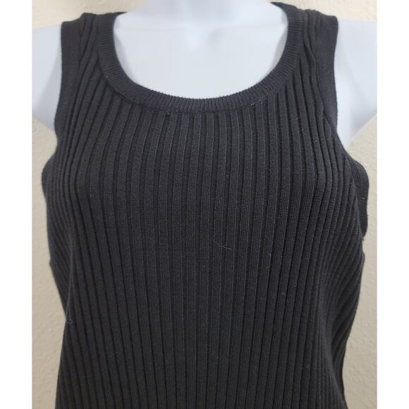 Bar III Black Ribbed Lined And Layered Sheer Hem Tank Top Medium Flowy Soft - Picture 2 of 5